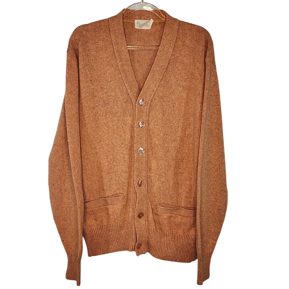 Bradley Cardigan Sweater XL Orange Vintage Knit Grandmacore V-Neck Pocket